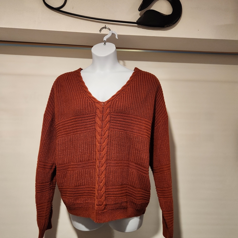 Derek Heart Rust V-Neck Sweater